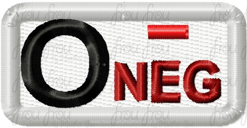 O Negative Blood Type Patch Applique  Machine Embroidery In The Hoop Project 1.5, 2, 3, 4, and 5 inch