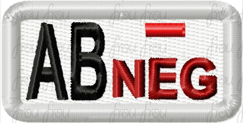 AB Negative Blood Type Patch  Applique  Machine Embroidery In The Hoop Project 1.5, 2, 3, 4, and 5 inch