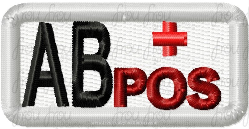 AB Positive Blood Type Patch Applique  Machine Embroidery In The Hoop Project 1.5, 2, 3, 4, and 5 inch