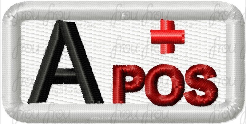 A Positive Blood Type Patch Applique  Machine Embroidery In The Hoop Project 1.5, 2, 3, 4, and 5 inch