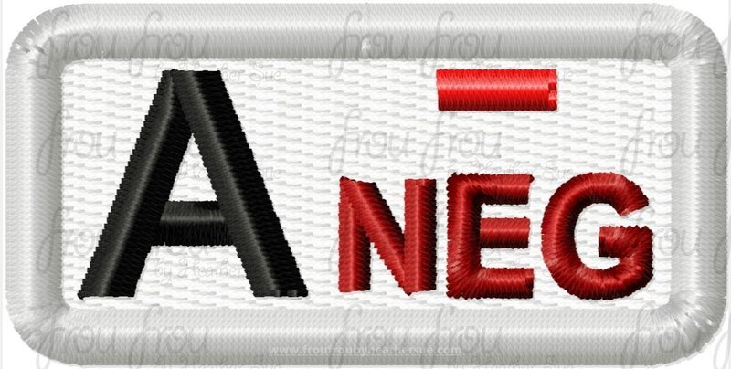 A Negative Blood Type Patch Applique  Machine Embroidery In The Hoop Project 1.5, 2, 3, 4, and 5 inch
