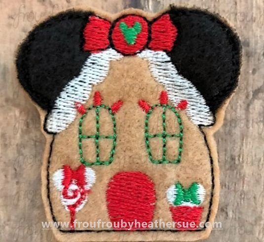 Clippie Gingerbread House Miss Mouse Machine Embroidery In The Hoop Project 1.5, 2, 3, and 4 inch