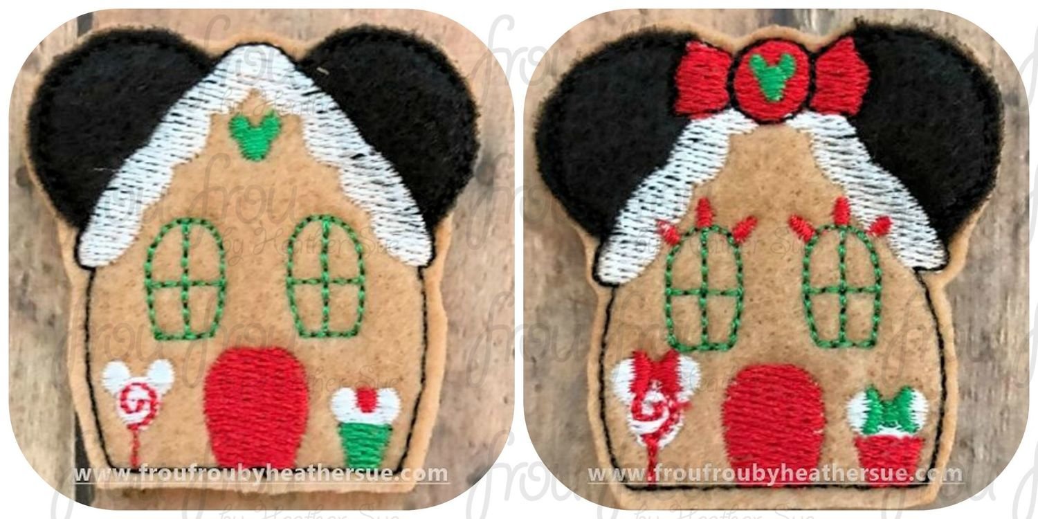Clippie Gingerbread House Mister and Miss Mouse TWO Design SET Machine Embroidery In The Hoop Project 1.5, 2, 3, and 4 inch