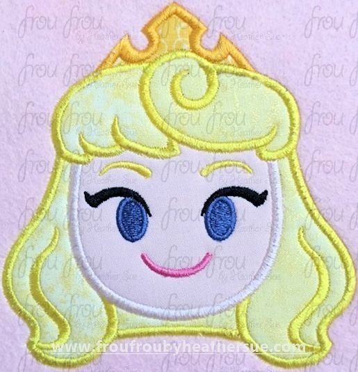 Sleeping Pretty Princess Emoji machine embroidery design, multiple sizes including 2