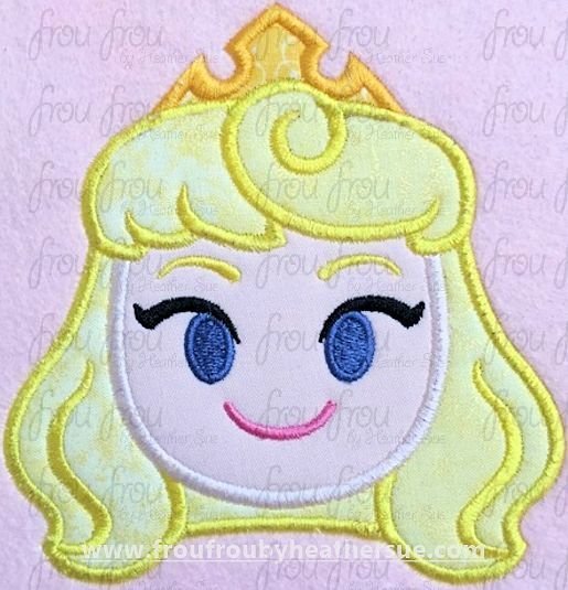 Sleeping Pretty Princess Emoji machine embroidery design, multiple sizes including 2&quot;-16&quot;