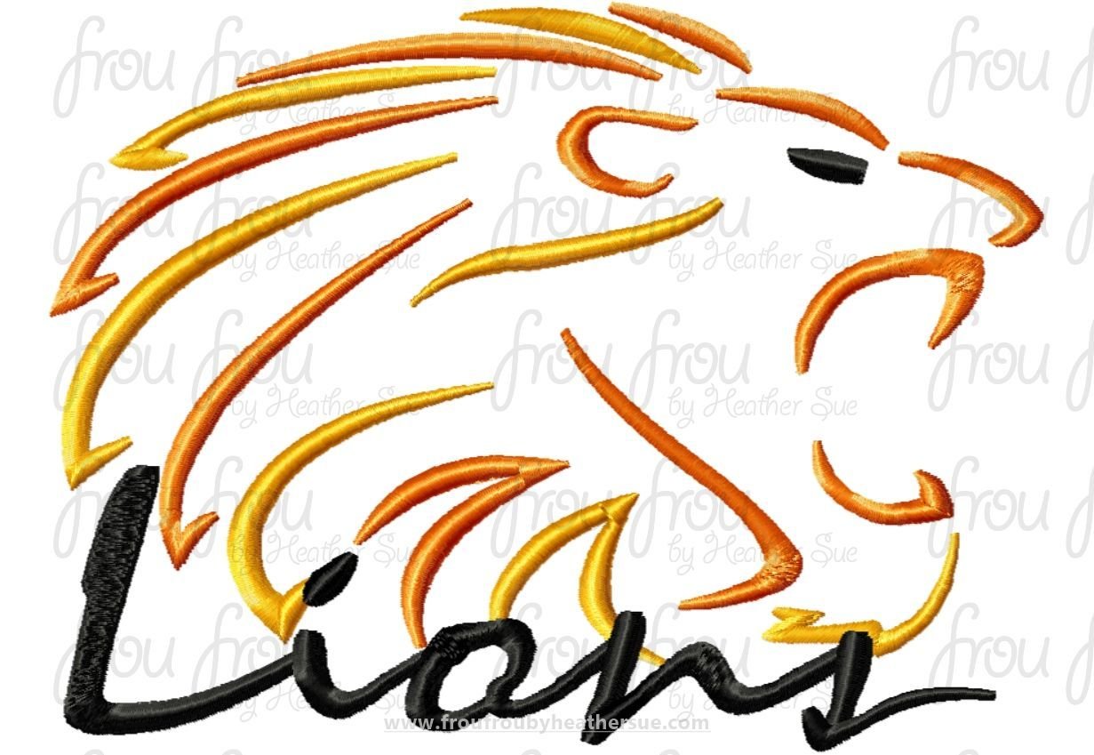 Lions Mascot Sketch TWO VERSIONS, with and without wording, Machine Embroidery Design, Multiple sizes 2&quot;-16&quot;