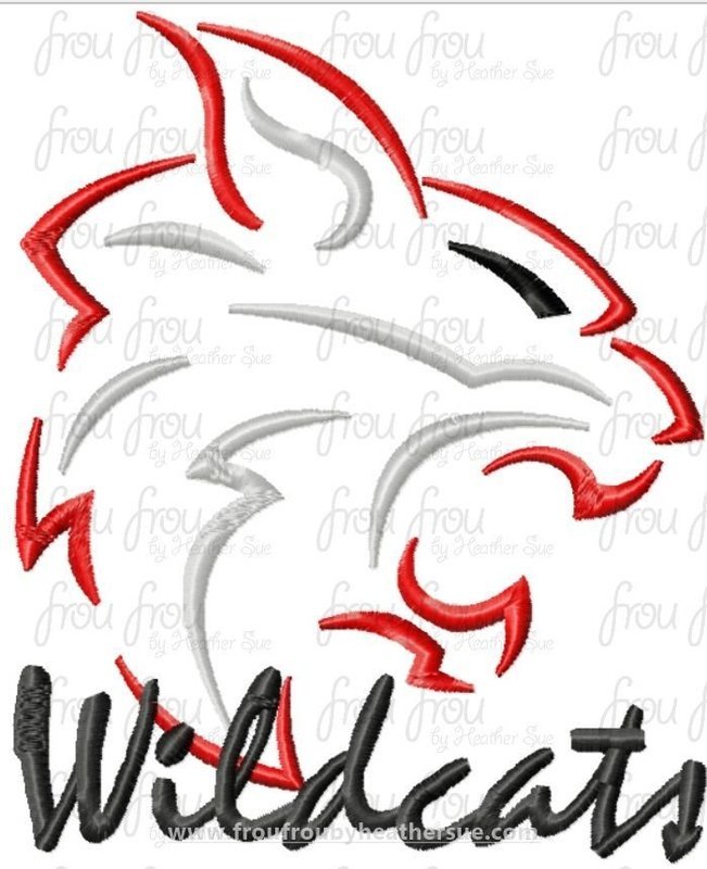 Wildcats Mascot Sketch TWO VERSIONS, with and without wording, Machine Embroidery Design, Multiple sizes 2&quot;-16&quot;