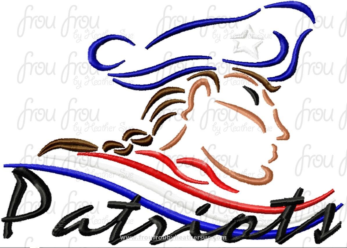 Patriots Mascot Sketch TWO VERSIONS, with and without wording, Machine Embroidery Design, Multiple sizes 2&quot;-16&quot;