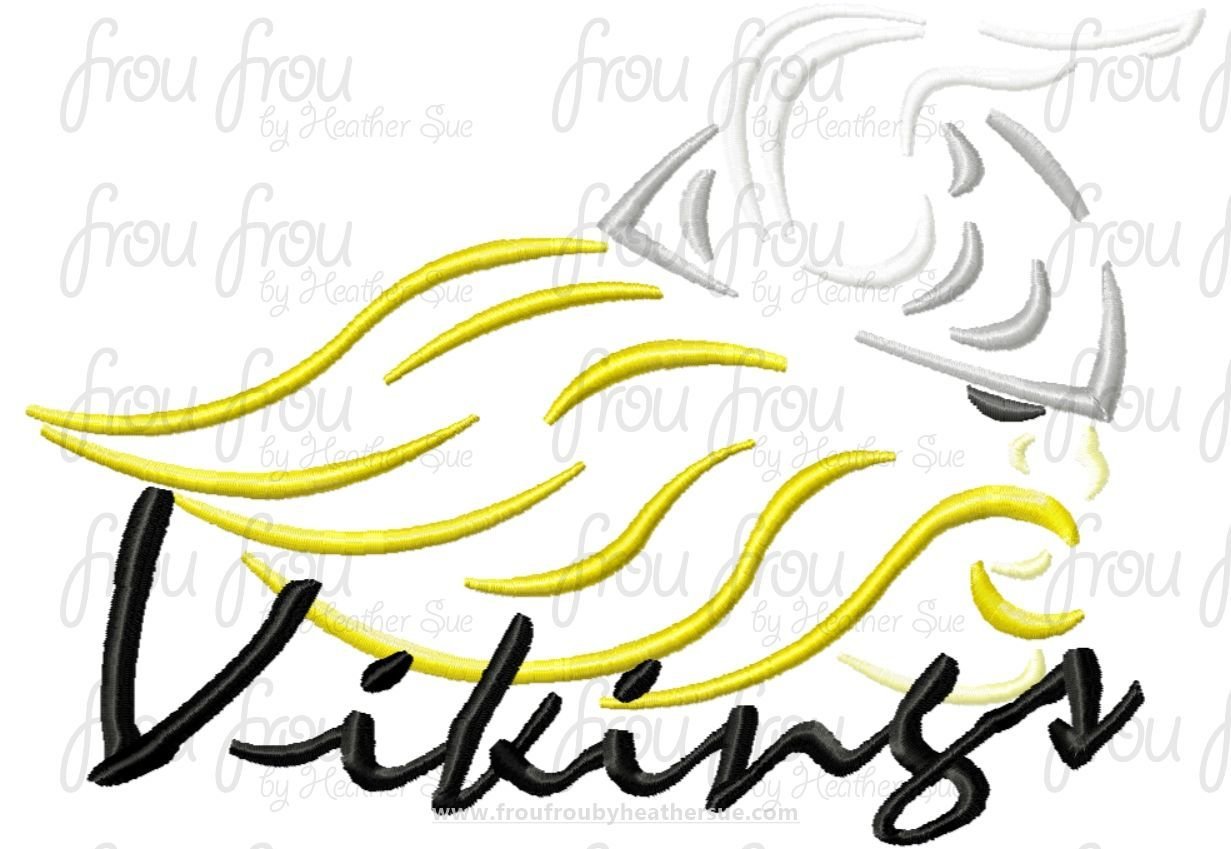 Vikings Mascot Sketch TWO VERSIONS, with and without wording, Machine Embroidery Design, Multiple sizes 2&quot;-16&quot;
