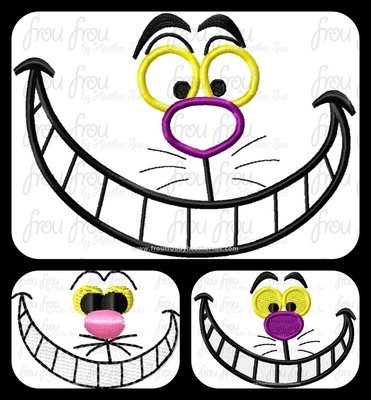 Grinning Cat Just Face Alyce Machine Applique Embroidery Designs, multiple sizes 1"-16"
