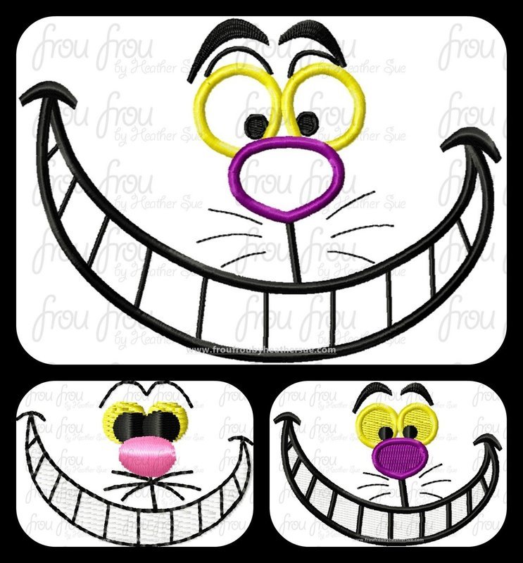 Grinning Cat Just Face Alyce Machine Applique Embroidery Designs, multiple sizes 1&quot;-16&quot;