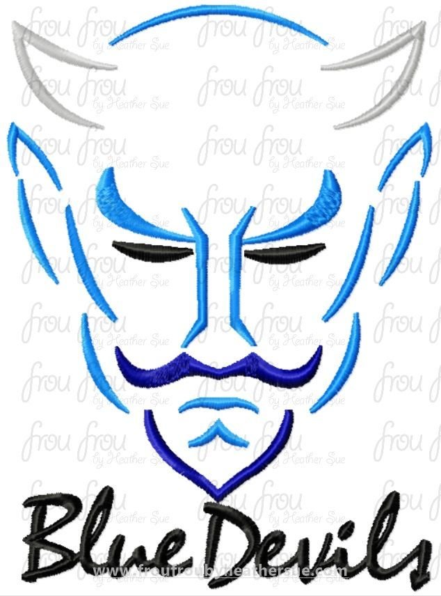 Blue Devils Mascot Sketch TWO VERSIONS, with and without wording, Machine Embroidery Design, Multiple sizes 2&quot;-16&quot;