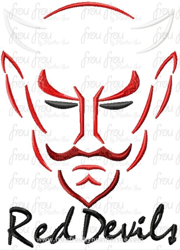 Red Devils Mascot Sketch TWO VERSIONS, with and without wording, Machine Embroidery Design, Multiple sizes 2&quot;-16&quot;
