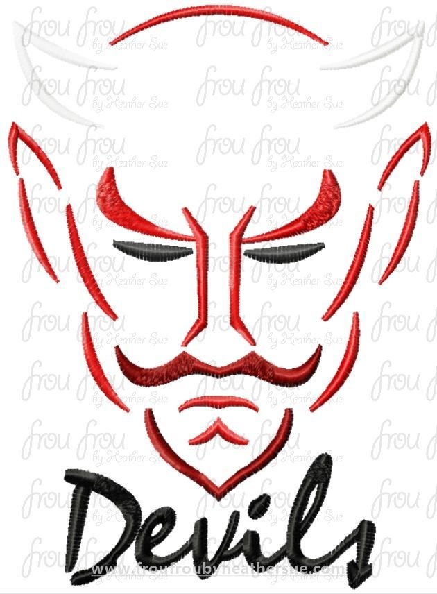 Devils Mascot Sketch TWO VERSIONS, with and without wording, Machine Embroidery Design, Multiple sizes 2&quot;-16&quot;