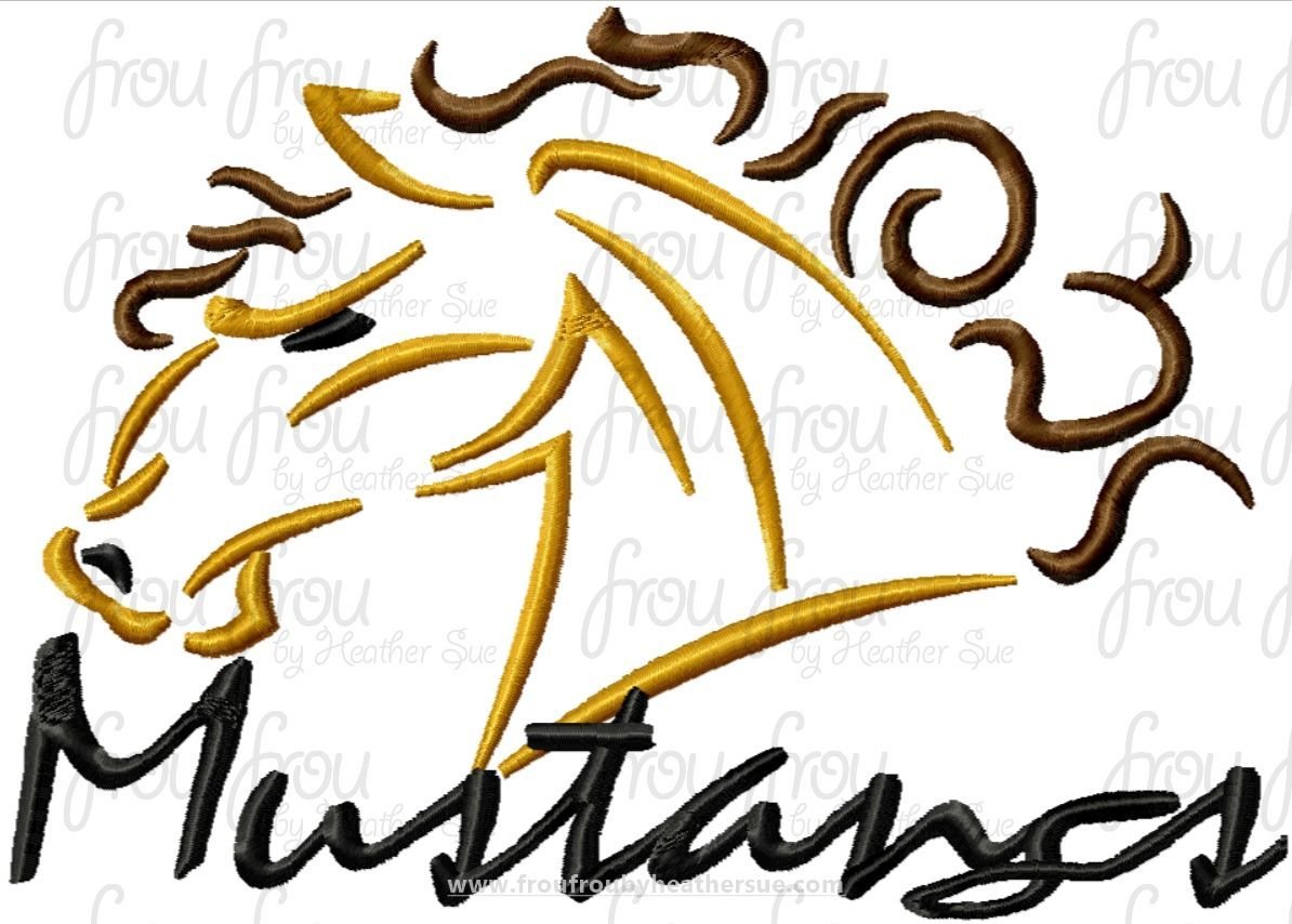 Mustangs Mascot Sketch TWO VERSIONS, with and without wording, Machine Embroidery Design, Multiple sizes 2&quot;-16&quot;