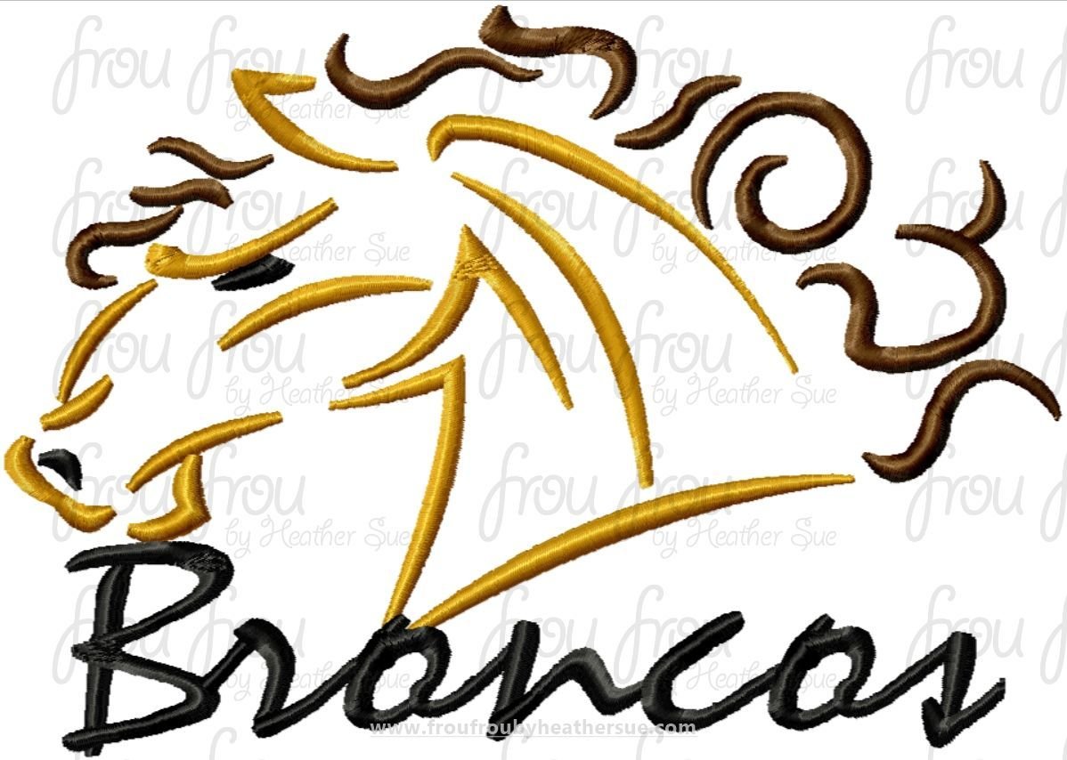 Broncos Mascot Sketch TWO VERSIONS, with and without wording, Machine Embroidery Design, Multiple sizes 2&quot;-16&quot;