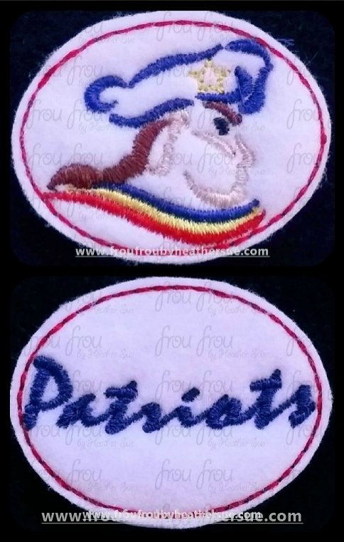 Clippie Patriots Sketch and cursive wording TWO Design SET Mascot Machine Embroidery In The Hoop Project  1.5, 2, 3, and 4 inch