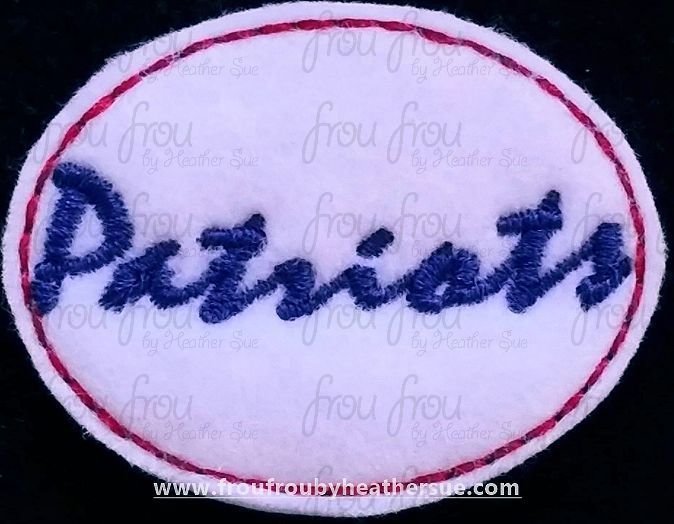 Clippie Patriots cursive wording Mascot Machine Embroidery In The Hoop Project  1.5, 2, 3, and 4 inch