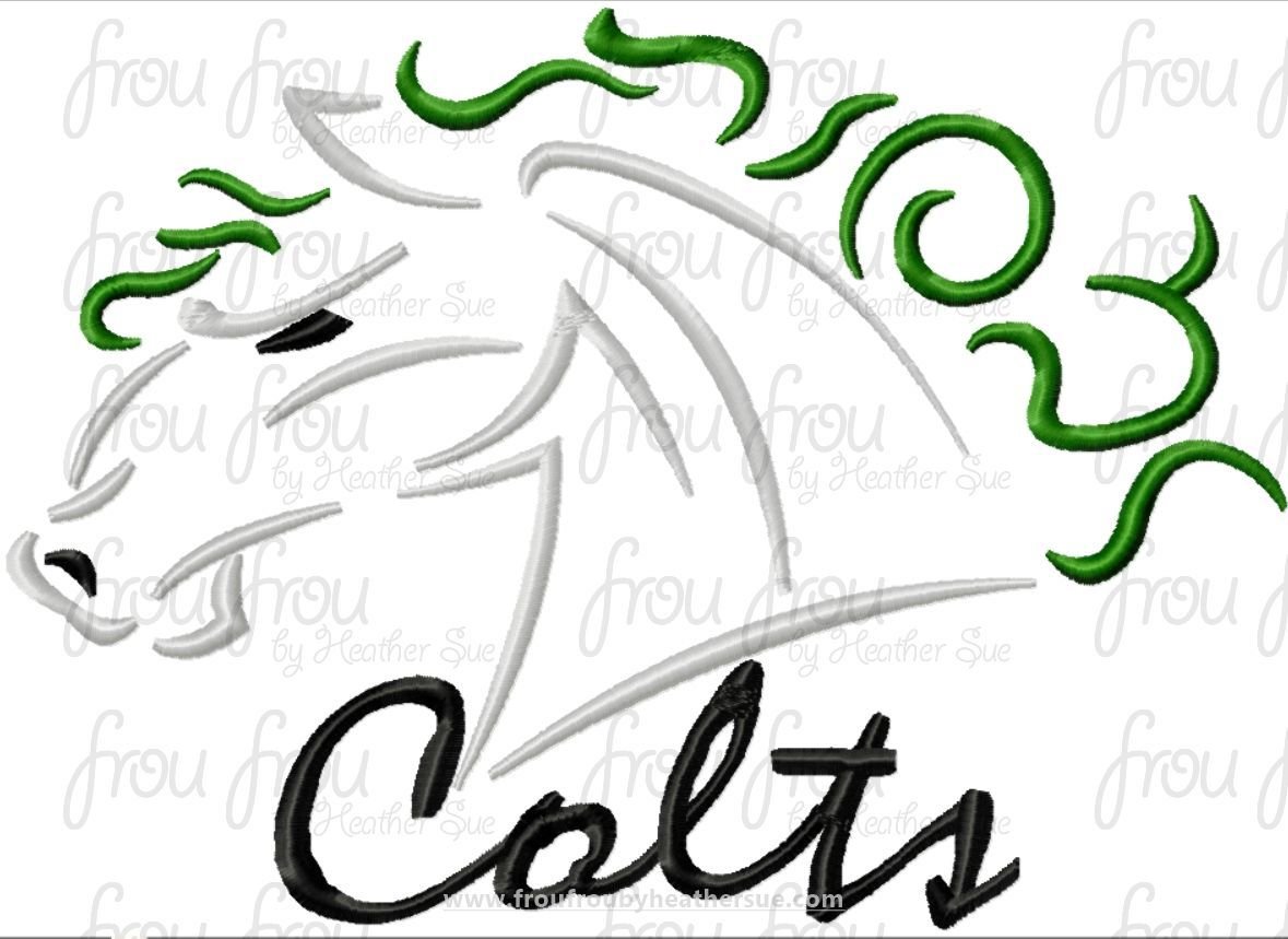 Colts Mascot Sketch TWO VERSIONS, with and without wording, Machine Embroidery Design, Multiple sizes 2&quot;-16&quot;