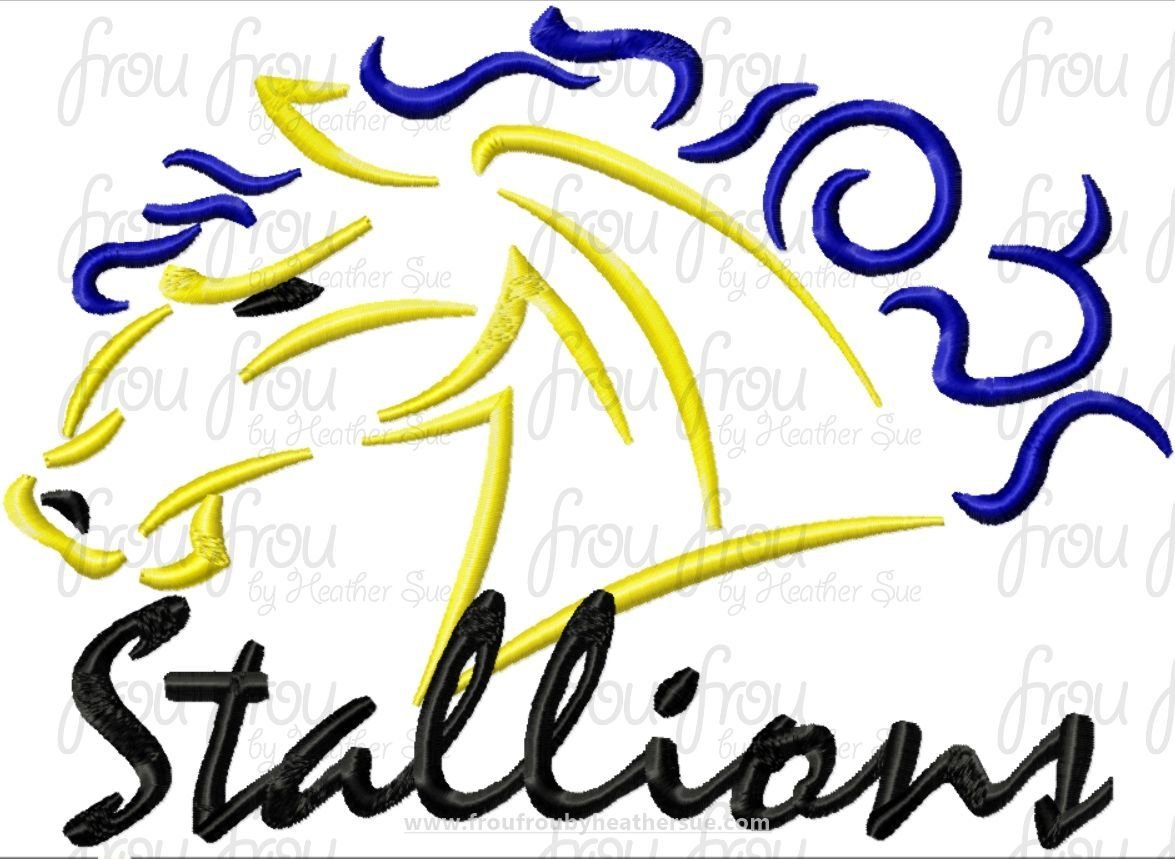 Stallions Mascot Sketch TWO VERSIONS, with and without wording, Machine Embroidery Design, Multiple sizes 2&quot;-16&quot;