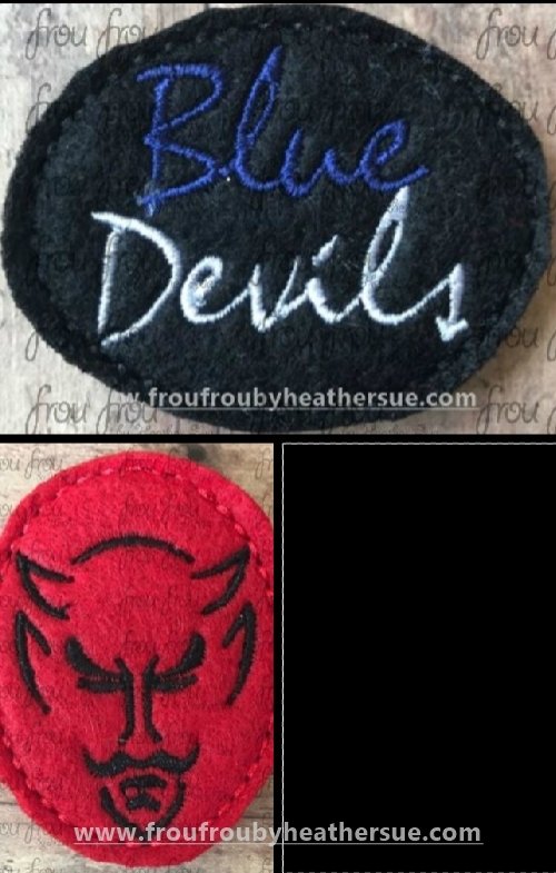 Clippie Blue Devils Sketch and wording TWO Design SET Mascot Machine Embroidery In The Hoop Project  1.5, 2, 3, and 4 inch