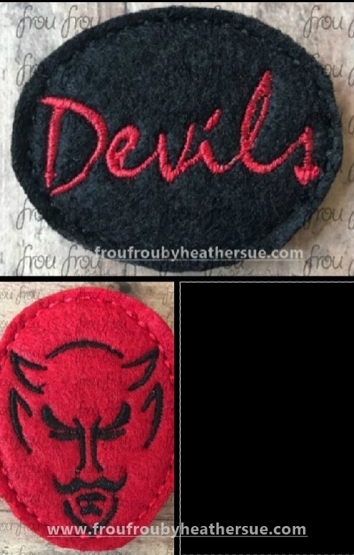 Clippie Devils Sketch and wording TWO Design SET Mascot Machine Embroidery In The Hoop Project  1.5, 2, 3, and 4 inch