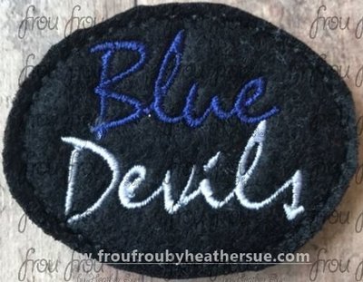 Clippie Blue Devils cursive wording Mascot Machine Embroidery In The Hoop Project 1.5, 2, 3, and 4 inch