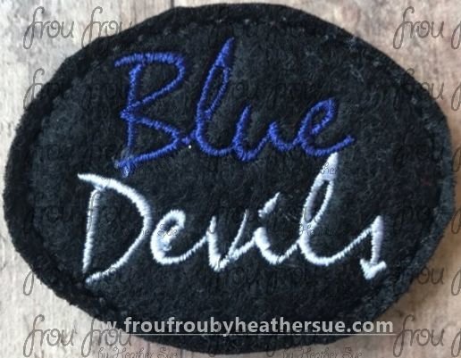Clippie Blue Devils cursive wording Mascot Machine Embroidery In The Hoop Project  1.5, 2, 3, and 4 inch