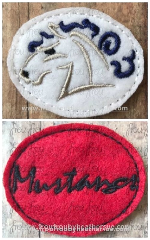 Clippie Mustangs Sketch and wording TWO Design SET Mascot Machine Embroidery In The Hoop Project  1.5, 2, 3, and 4 inch