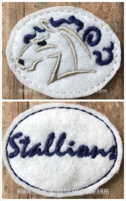 Clippie Stallions Sketch and wording TWO Design SET Mascot Machine Embroidery In The Hoop Project 1.5, 2, 3, and 4 inch