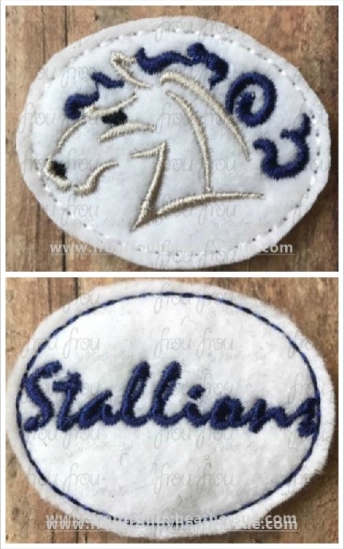 Clippie Stallions Sketch and wording TWO Design SET Mascot Machine Embroidery In The Hoop Project  1.5, 2, 3, and 4 inch