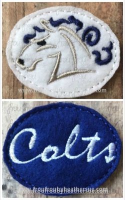 Clippie Colts Sketch and wording TWO Design SET Mascot Machine Embroidery In The Hoop Project 1.5, 2, 3, and 4 inch