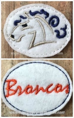 Clippie Broncos Sketch and wording TWO Design SET Mascot Machine Embroidery In The Hoop Project 1.5, 2, 3, and 4 inch