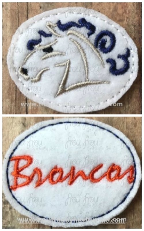 Clippie Broncos Sketch and wording TWO Design SET Mascot Machine Embroidery In The Hoop Project  1.5, 2, 3, and 4 inch