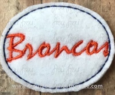 Clippie Broncos cursive wording Mascot Machine Embroidery In The Hoop Project 1.5, 2, 3, and 4 inch