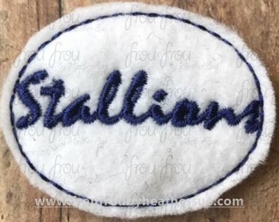 Clippie Stallions cursive wording Mascot Machine Embroidery In The Hoop Project 1.5, 2, 3, and 4 inch