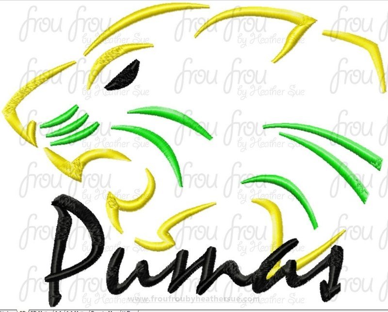 Pumas Mascot Sketch TWO VERSIONS, with and without wording, Machine Embroidery Design, Multiple sizes 2"-16"