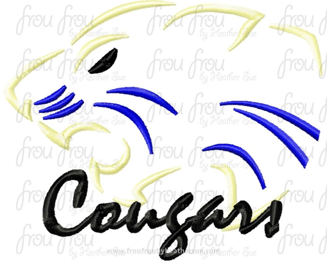 Cougars Mascot Sketch TWO VERSIONS, with and without wording, Machine Embroidery Design, Multiple sizes 2"-16"