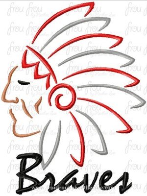 Braves Mascot Sketch TWO VERSIONS, with and without wording, Machine Embroidery Design, Multiple sizes 2