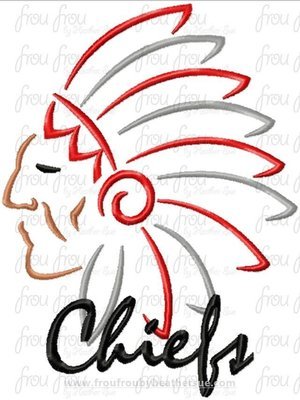 Chiefs Mascot Sketch TWO VERSIONS, with and without wording, Machine Embroidery Design, Multiple sizes 2