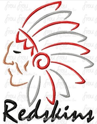 Redskins Mascot Sketch TWO VERSIONS, with and without wording, Machine Embroidery Design, Multiple sizes 2