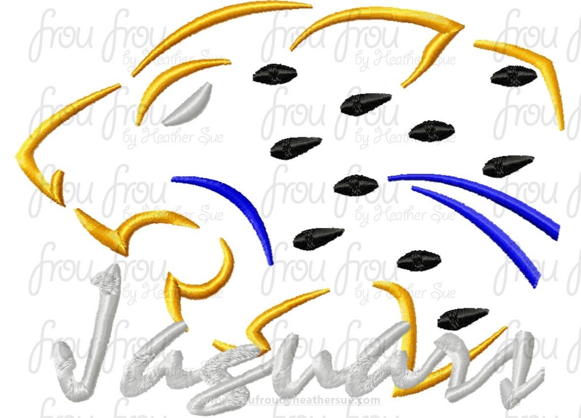 Jaguars Mascot Sketch TWO VERSIONS, with and without wording, Machine Embroidery Design, Multiple sizes 2"-16"