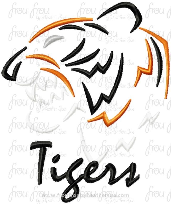 Tigers Mascot Sketch TWO VERSIONS, with and without wording, Machine Embroidery Design, Multiple sizes 2"-16"