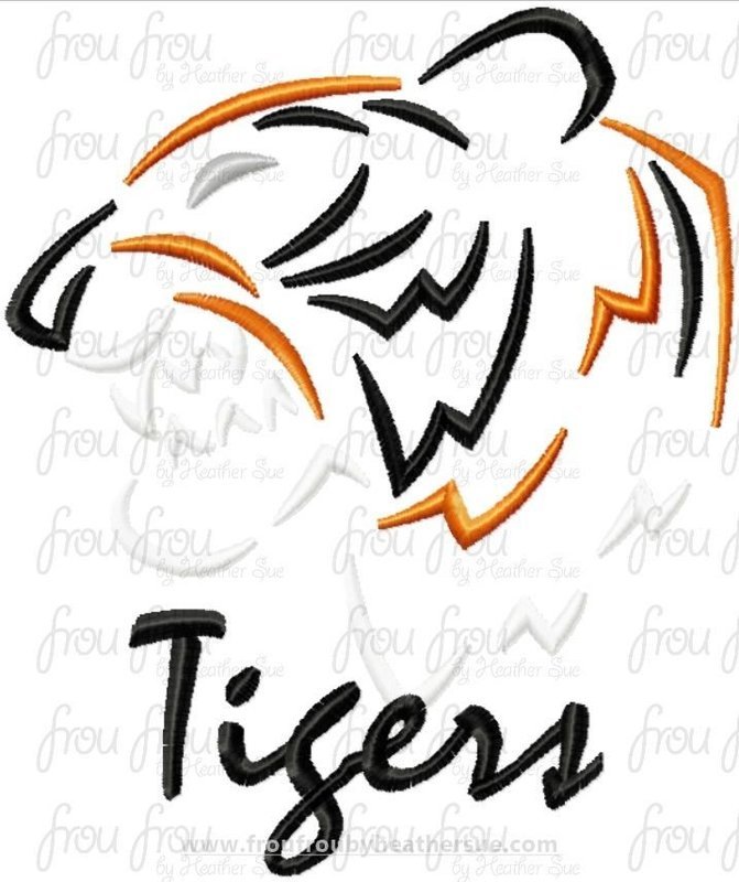 Tigers Mascot Sketch TWO VERSIONS, with and without wording, Machine Embroidery Design, Multiple sizes 2&quot;-16&quot;