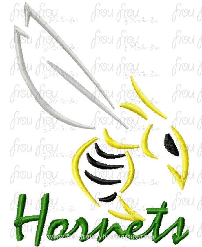 Hornets Mascot Sketch TWO VERSIONS, with and without wording, Machine Embroidery Design, Multiple sizes 2"-16"