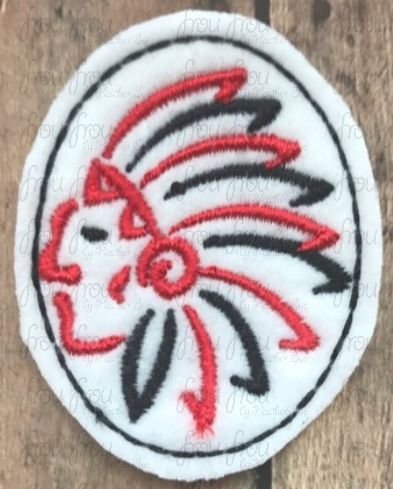 Clippie Indians Sketch Mascot Machine Embroidery In The Hoop Project  1.5, 2, 3, and 4 inch