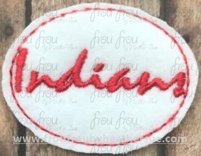 Clippie Indians cursive wording Mascot Machine Embroidery In The Hoop Project 1.5, 2, 3, and 4 inch