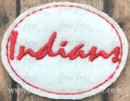 Clippie Indians cursive wording Mascot Machine Embroidery In The Hoop Project  1.5, 2, 3, and 4 inch