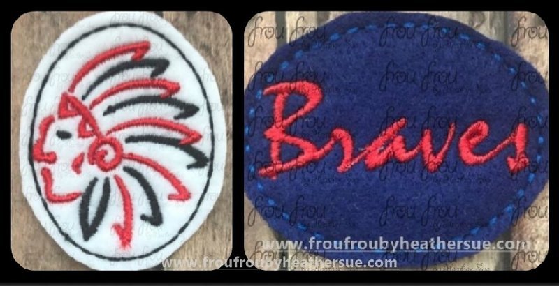 Clippie Braves Sketch and cursive wording TWO Design SET Mascot Machine Embroidery In The Hoop Project  1.5, 2, 3, and 4 inch