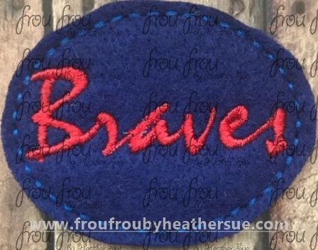 Clippie Braves cursive wording Mascot Machine Embroidery In The Hoop Project  1.5, 2, 3, and 4 inch